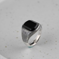 Bague ouverte géométrique rectangulaire en argent sterling 925 avec onyx noir pour homme, bijoux vintage