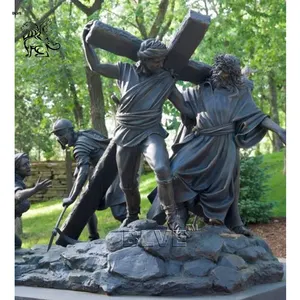 BLVE Large Outdoor Church Religious Metal Life Size Bronze Cross Jesus Statue Copper Stations Of The Cross Sculpture