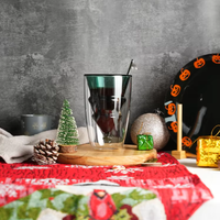 Tasse en verre borosilicate à double paroi LaKotto 280 ml, résistante à la chaleur, motif sapin de Noël, couche intérieure verte, compatible micro-ondes