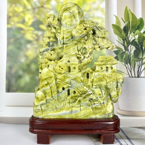 Kerajinan Ukiran Giok Hijau Alami Besar yang Diukir Tangan Gaya Fengshui Cina Dekorasi Maskot Suvenir Koleksi Hadiah Pajangan - Product Image 2