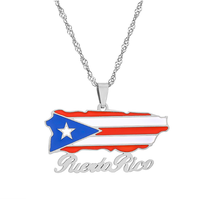 Collier pendentif drapeau national de Porto Rico en acier inoxydable doré, avec contour de la carte du pays, cadeau souvenir tendance