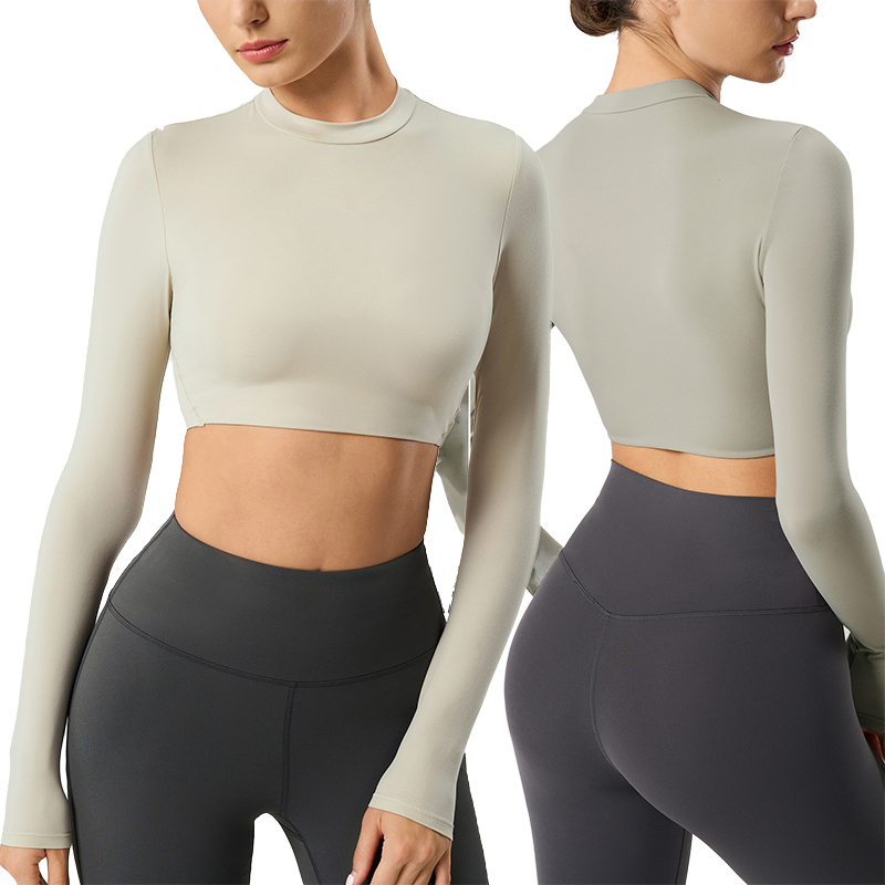 Breathable Tight Fitting Back Yoga Top Slim Fit Long Sleeved T-shirt Four-Way Stretch Outdoor Sports Top for Women's Fitness