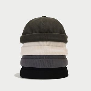 Rolled Cuff Retro Fashion Solid Colour Beanie Cuffed <b>Brimless</b> <b>Hats</b> Adjustable Sailor Worker <b>Hat</b> Corduroy Docker Cap Gift - Product Image 1