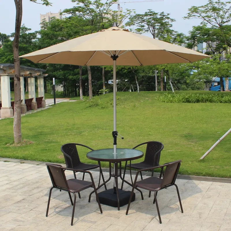 طاولة طعام قابلة للطي وكرسي قابل للرص فوق بعضهما مع مظلة مجموعة أثاث خارجية للفناء أثاث للحديقة
