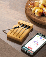 Four à viande en bambou Smart BBQ Thermomètre Boîte Viande Bluetooth Thermomètre Organisateur de stockage Thermomètre à viande sans fil avec sonde