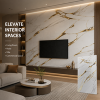 Panneau mural en PVC brillant MORLENX, imitation marbre veiné or blanc ivoire, pour l'intérieur des villas et des hôtels