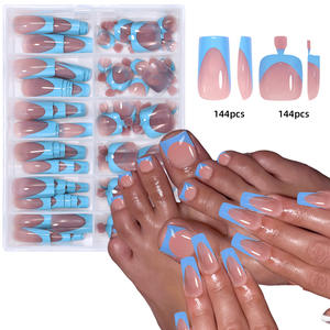 Extensions d'ongles 288 pièces français main et <span class=keywords><strong>pied</strong></span> porter ensemble d'ongles été court carré brillant faux ongle acrylique couverture complète adapté pour salon de manucure - Product Image 4