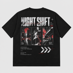 Camiseta Oversize con Gráfico Trasero, Estampado de Señales Urbanas, Corte Holgado, Hombros Caídos, Negra, Estilo Urbano, Personalizada, Marca Privada, para Hombre - Product Image 1