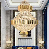 Lustres en cristal doré traditionnels longs et grands pour villa, avec télécommande, luminaires suspendus de luxe pour salon