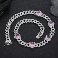 Hip Hop 10mm Zircon Chaîne Cubaine Ouvert Chrome Rose Coeurs En Forme De Collier De Mode Bijoux Colliers En Gros Colliers pour Femmes