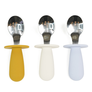 Cubiertos de acero inoxidable de silicona suave de grado alimenticio para niños Cucharas y tenedores para bebés no tóxicos Cuchillo para una alimentación cómoda para bebés - Product Image 3