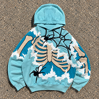 Sweat à capuche personnalisé en coton épais, imprimé en 3D, effet délavé, coupe ample, style streetwear pour hommes
