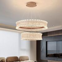 Lustre LED moderne de luxe à double anneau, réglable en hauteur, à intensité variable, pour maison et villa