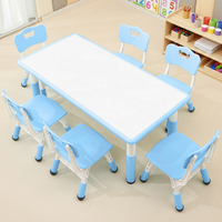 Ensemble table et chaise d'étude en bois pour enfants, facile à nettoyer, mobilier de classe, pour écoliers, en plastique, rectangulaire, réglable en hauteur pour chambre à coucher