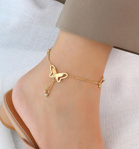 Venda quente Tornozeleira Aço Inoxidável Banhado a Ouro 18K Incrustada Zircão Tornozeleira Hipoalergênico Borla Tornozeleira - Product Image 2