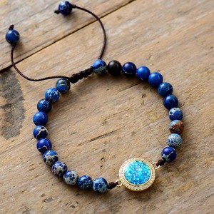 Imperial Stone <b>Opal</b> Beaded <b>Bracelet</b> Blue Bohemian Style Friendship <b>Bracelet</b> With Gold Inlay Setting For Gift - Product Image 1