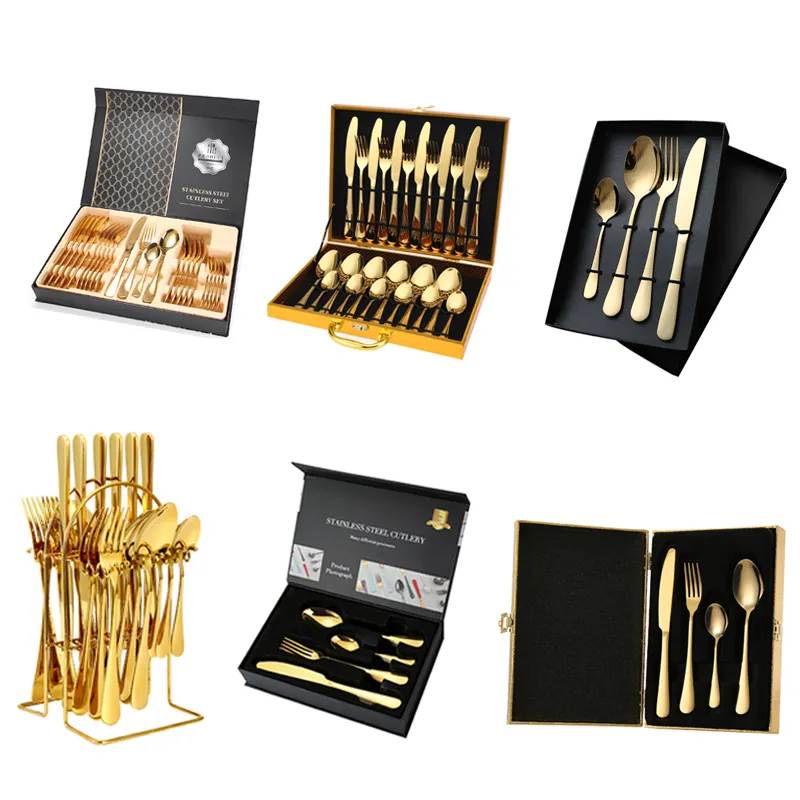 Support Custom 24Pcs Cutlery Set Metal Stainless Steel Spoon And Fork Knife Hotel Weeding Party Flaware Set With Dinner Gift Box