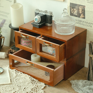 Caja de Almacenamiento de Madera Maciza con Cajones, Organizador de Escritorio Rectangular a Prueba de Polvo, Capacidad de 18L, Almacenamiento Decorativo para Sala de Estar - Product Image 3