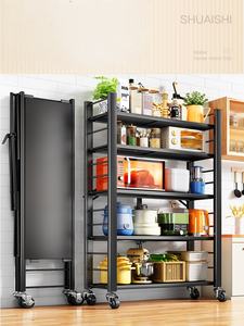 Premium Faltbares Aufbewahrungsregal aus Kohlenstoffstahl 71cm - Massivholzplatte Mehrschichtig CA009 Organizer mit Feststellbaren Rollen - Große Kapazität - Product Image 3