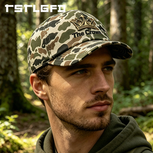 Custom Logo 6 Panel <b>Camo</b> Baseball <b>Cap</b> Wholesale Bulk Rubber Patch Curved Brim Hat Structured Manufacturer - Product Image 5