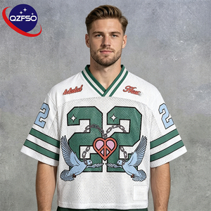 QZFSO Custom Hip Hop Vintage Sublimation Soccer T Shirt American Football Uniform <b>Top</b> Rhinestone Mesh Fabric Rugby Sport Jersey - Product Image 1