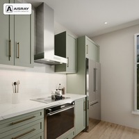 Îlot de cuisine moderne en PVC thermoformé, style Shaker, avec structure en contreplaqué, modulaire pour villa, charnières à fermeture douce