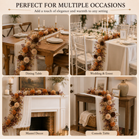 Chemin de table vintage français style drapé avec fausses fleurs, tons terreux, pour mariage, cheminée, console, décoration intérieure
