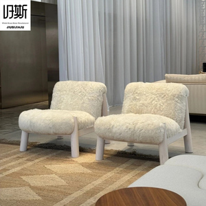 Ensemble de fauteuils ergonomiques en laine crème de luxe, faits à la main, doux et de haute qualité, pour salon, chambre, appartement, bureau à domicile - Product Image 1