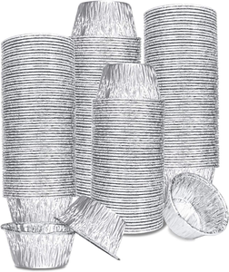 Moules à cupcakes et muffins jetables en aluminium PET de qualité alimentaire, avec couvercles, en feuille d'aluminium argentée, pour la cuisson de puddings, crèmes brûlées et œufs. - Product Image 1