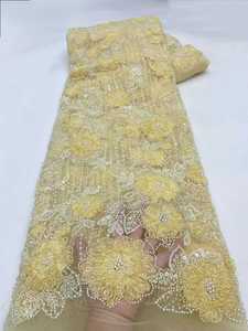 Tessuti in Pizzo Africano con Perline 5 Iarde per Abiti da Festa Abiti da Sposa Europei e Tessuti in Pizzo per Matrimoni Nigeria - Product Image 4