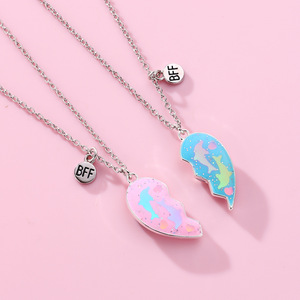 2 pcs/Set Meilleur Ami Collier Magnétique Coeur Saupoudrer dans le Coeur Pendentif Luminosité Dauphin Meilleur Ami BFF Collier pour Filles - Product Image 6