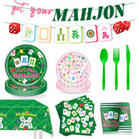 Articles de fête Mahjong américains : Assiettes en papier, gobelets, serviettes, nappe, bannière, guirlande, ballons pour Mahjong