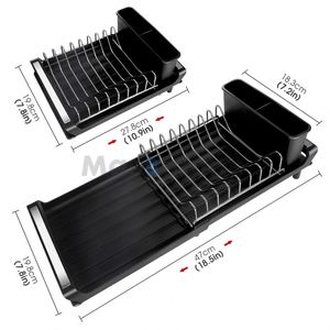 Stainless Steel Extensible Dish Drainer Removable Cutlery Holder Dish <b>Drying</b> <b>Rack</b> Extendable Kitchen Dish <b>Rack</b> - Product Image 2