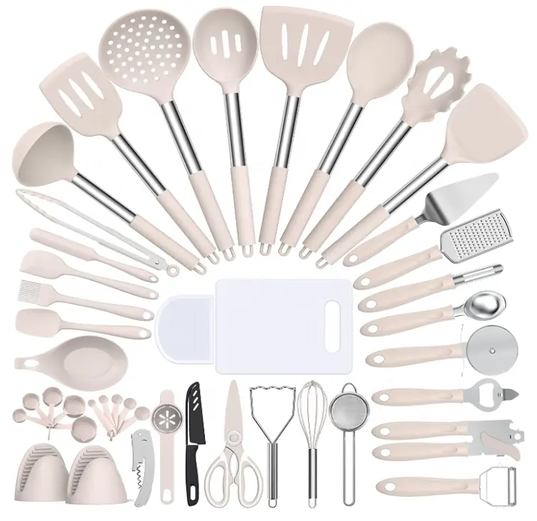 43 PCS Heat Resistant Kitchen Utensil Gadgets Set Stainless Steel Handle Kitchen Spatula Tools for Nonstick Cookware