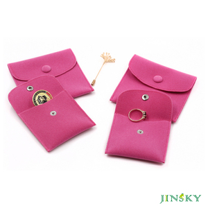 Jinsky Boîtes à bijoux en daim de luxe personnalisées Pochette d'emballage à fermeture à bouton-pression avec logo personnalisé - Product Image 5