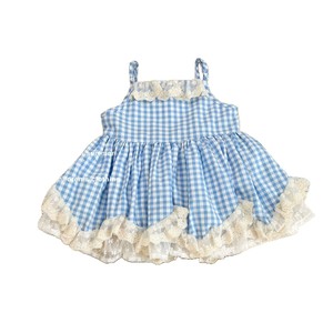 Tongxingyuan Girls' Plaid Dress With Lace Trim Summer Children's Clothing Blue Checkered Suspender Skirt Cotton Fabric - Product Image 5