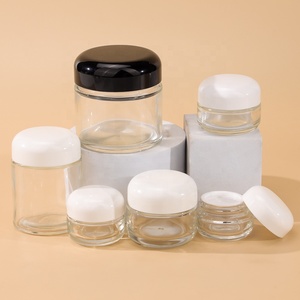 Rỗng chăm sóc da mỹ phẩm trong suốt <span class=keywords><strong>Frosted</strong></span> miệng rộng lọ thủy tinh lọ kem thủy tinh với màu đen nắp màu trắng - Product Image 1