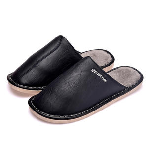 Chaussons d'hiver imperméables et chauds en PU, antidérapants, pour la maison, en cuir - Product Image 6