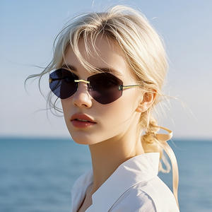 Lunettes de soleil de luxe sans monture pour femmes, en métal noir, polarisées UV400, design polygonal, type 3, style rétro tendance - Product Image 1