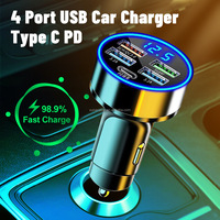Chargeur de voiture intelligent 4USB + PD Type-C QC3.0 Charge rapide Coffre-fort Chargeur universel de téléphone portable Vente en gros Rapide