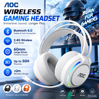 Casque de jeu sans fil AOC Bluetooth 6.0 2.4GHz, casque supra-auriculaire avec éclairage RGB et micro, distributeur mondial, vente en gros, approvisionnement en vrac