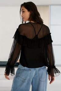 Nuovo Design Elegante Top in Chiffon Senza Spalline con Scollo a V e Bordi Sfrangiati, Tinta Unita Sexy - Product Image 4