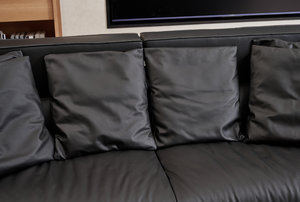 Italian Minimalist Genuine Leather Straight Row Mid for Living Room <b>Small</b> Space Top Grain Black Sponge - Product Image 4