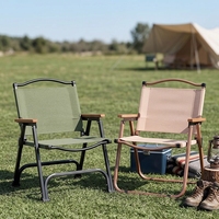 Ensemble table et chaise pliantes Kermit Luxury en bois massif et acier carbone - Style glamping portable pour le camping, les pique-niques, la pêche et la plage