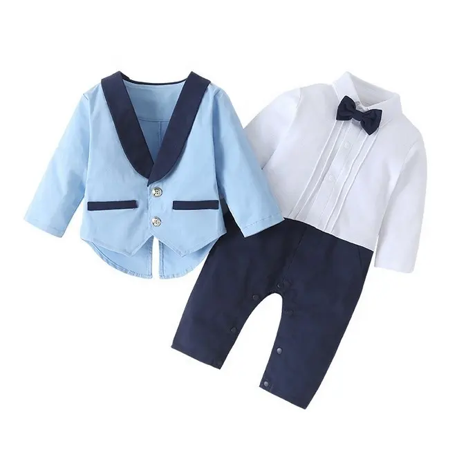 Hot Sell Populaire Knappe Baby Boy Kleding Lange Mouw Gentleman Outfit Bowtie Smoking Vest Bruiloft Verjaardagsfeest Formeel Pak