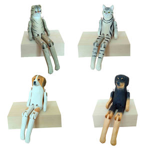 حيوانات خشبية منحوتة يدويًا للديكور، كلب وقطة جالسين على الرف - Product Image 1