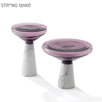 Table d'appoint moderne pour canapé Meubles de salon Base en marbre nordique Petite table basse en verre trempé de luxe nordique pour la maison