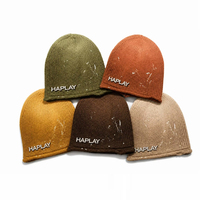 Bonnet Skully Unisexe Décontracté d'Extérieur en Tricot Côtelé de Haute Qualité avec Patch Logo en Caoutchouc 3D Effet Peinture Éclaboussée et Logo Ombré