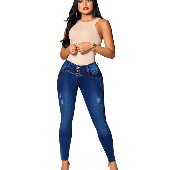 Colombian Jeans Stretch Fitness Jeans High Waist Skinny Pencil Jeans Women Butt Lifting Sexy Light Blue Denim Leggings