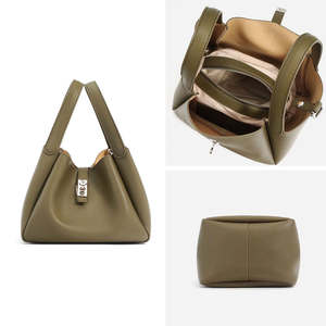 Sac seau à bandoulière pour femme avec logo personnalisé, sac à main en cuir haut de gamme tendance pour femme - Product Image 5